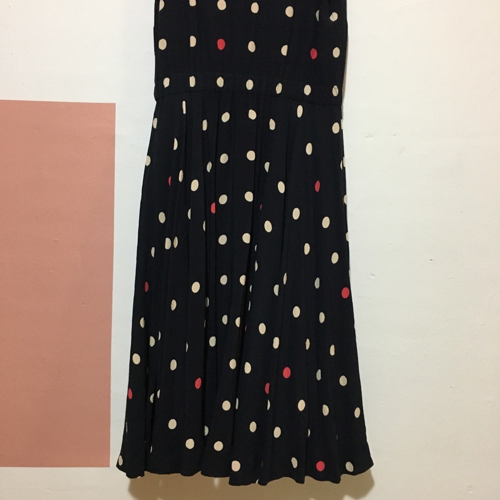 Anthropologie Black Polka Dot Midi Dress with Red Accents - Picture 14 of 16